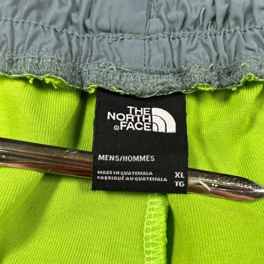 The North Face Men XL Tech Sweat Short Safety Green Gray Athletic Zipper Pockets